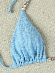 New Women's 3-Piece Bikini Set For Beach, Vacation, Date, Party, Elegant Sexy Casual Style, Solid Blue Skirt Swimsuit Summer - Baby Blue - View 4