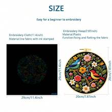 Colorful Floral Tree & Bird Embroidery Kit, Round DIY Cross Stitch Kit With Plant & Animal Patterns On Black Background, Includes Needles & Threads, Beginner Friendly, Home Wall Decor - Multicolor - View 3