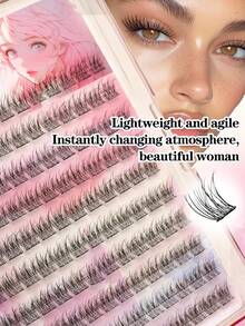 Waloshow 120pcs Glue-Free Natural-Looking Slouchy 3-In-1 Demon Fish Tail Segmented Eyelashes, Faux C-Curl Individual Lashes, Large Capacity For Beginners - C - View 6