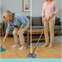 Square Spin Mop & Bucket System – Dual Chamber For Clean & Dirty Water, 360° Rotating Self-Wringing Mop With Built-In Scrub Brush, Stainless Steel Handle & 2 Reusable Microfiber Mop Pads - A - 查看 7