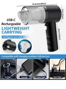 Aspiradora portátil inalámbrica - Recargable por USB, para el hogar, el coche, la oficina - Ligera y versátil para el pelo de las mascotas, teclados y ranuras de las ventanas - Negro - Ver 5