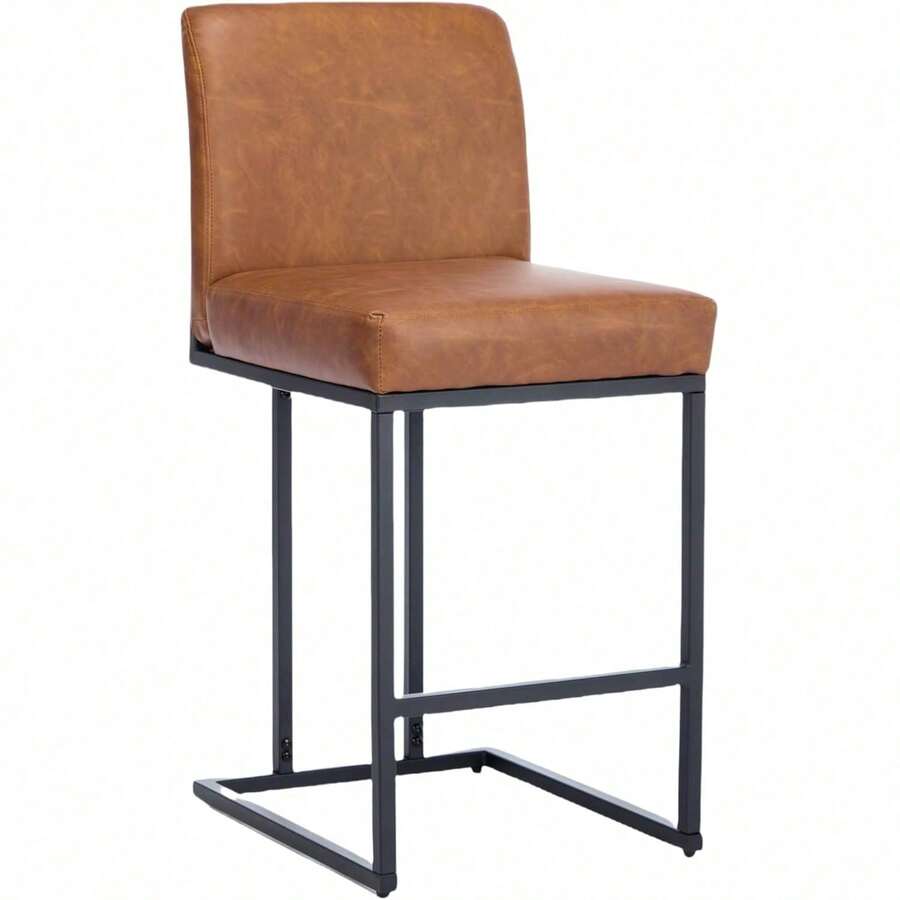 24 pulgadas alto contador de altura de la barra de taburete conjunto de 1, faux cuero de la barra con la espalda y el marco de metal, sin brazos tapiceado de la silla de la barra de taburete para la isla de la cocina comedor - Marrón - Ver 1