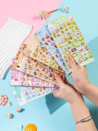 一套2026款全新可爱动物卡通3D环氧树脂贴纸，主题包括小狗、寿司、小猫、鱼、兔子、熊和其他可爱动物。可重复使用防水贴纸，适合装饰手账和文具，也可搭配手机壳配件和手机贴纸。