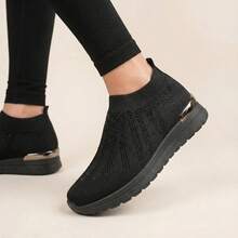 IKRUSH Diamante Knit Slip-On Wedge Trainers I39677 - All Black - View 8
