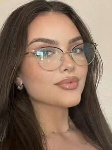 1 pieza Gafas de mujer con montura metálica redonda y diseño hueco, versátiles y elegantes con lentes transparentes - transparente - Ver 12