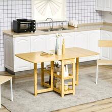 Folding Dining Table, Kitchen Table With Storage, Adjustable Legs, Bamboo, Natural Wood, 149.5 X 80 X 73.5 Cm - Mustard Yellow - View 2