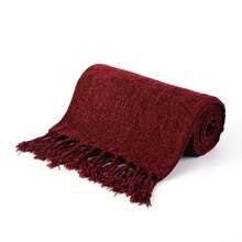 Burgundy Chenille Throw Blanket For Couch, Decorative Fringe Velvety Red Blankets For Sofa Bed,Soft Cozy Knit Throws With Tassels,Christmas Decor, 50"X60" - Màu Đỏ Sâu - Xem 12