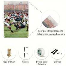 2D Flat, One Piece Retro Olive Ball Game Metal Wall Decoration - White And Blue Nostalgic Sports Decor, Suitable For Men's Cave, Game Room, Sports Bar, Office - Pre-Drilled For Easy Hanging - No Electricity Required - Perfect Olive Ball Fan Gift (20x 30cm 8x12inch ), Classic Design Artwork - Multiple - View 11