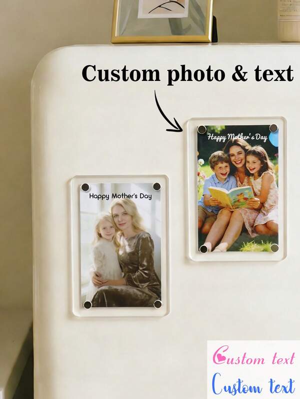 Custom Photo Fridge Magnet With Text, Personalized Memory Display For Home Decor, Customized Picture Magnet Keepsake For Kitchen Or Office, Stylish Customizable Photo Gift For Wedding, Anniversary, Housewarming Or Everyday Surprise, Mother'S Day Gift