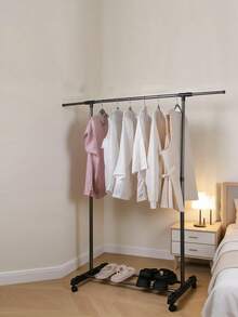 1pc Freestanding Clothes Hanger Rack, Indoor Bedroom Wardrobe Hanging Rod, Portable Balcony Drying Clothes Rack - Black - View 4
