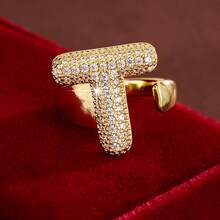 1pc English Letter Design Cubic Zirconia Inlaid Adjustable Open Ring For Women - Multicolor - View 14