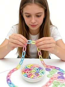 100/200/300/500 Stücke Mehrfarbige Acryl Kette Kunststoff Offener Ring Schlüsselanhänger DIY Schmuckzubehör, Regenbogenfarben Offene Kette - Verschiedenfarbig - Übersicht 12