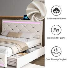 Caluself 140/160 X 190/200 Cm Double Bed, Bed With Storage Space And 4 Drawers, Youth Bed With Headboard, Elegant And Sophisticated Bed Frame, Cream-Colored, Velvet - Màu be - Xem 7