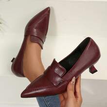 Damen Spitzschuh Kitten Heel Loafer, Kunstleder Mode High Heels, geeignet für Büro, Alltag, Lässig Ausflüge und Geschäftstreffen, bequeme Absätze, erhältlich in Schwarz, Burgund, Beige - ein zeitloser modischer Schuh für die stilvolle moderne Frau - Bordeaux - Übersicht 1
