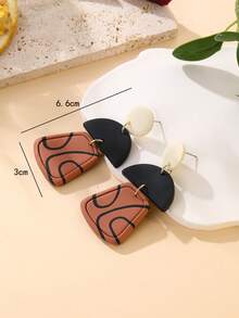 一对手工制作的别致黑色条纹梯形吊坠耳环，夸张设计，百搭高端，适合度假、海滩、派对和日常佩戴。 - 彩色 - 查看 5