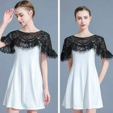 1pc Lace Shawl Sheer Scarf Cover Up Cover Up, White/Black Sleeveless Cover Up - Multicolor - View 5