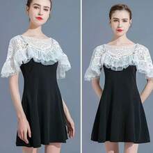 1pc Lace Shawl Sheer Scarf Cover Up Cover Up, White/Black Sleeveless Cover Up - Multicolor - View 7