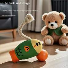 宠物玩具毛绒玩具，会发声，逼真的肥头鱼造型，配有棉绳，经久耐用，耐咬，狗狗磨牙玩具。 - 彩色 - 查看 3