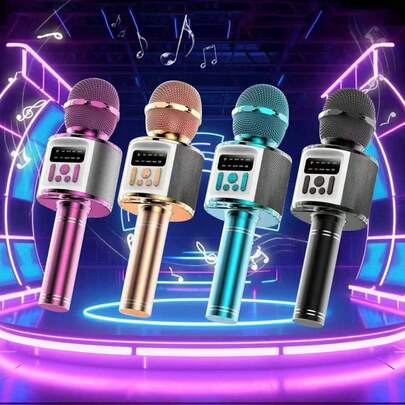 1pc LED Flashing Karaoke Microphone, Handheld Microphone Speaker, Suitable As Christmas And Birthday Gift For All Ages, Can Be Used For Singing On Phones, Live Performances, Wireless Speakers, TV Singing, Voice Changing And More, Rechargeable Home Karaoke Microphone.