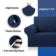 - Funda elástica para sofá de 3 cojines 201-239 cm protector de muebles de 3 plazas con parte inferior elástica para perros jacquard a cuadros pequeños (grande azul marino)-035 - Azul marino - Ver 8