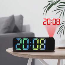 Nuevo Reloj Despertador de Proyección Simple LED con Pantalla de Fuente Reloj Electrónico Reloj Despertador Digital con Temperatura - Cara negra con luz blanca - Ver 2