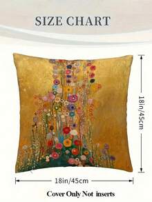 1pc Gustav Klimt Floral Golden Pillowcase - Double-Sided Bohemian Style Short Velvet Decorative Cushion Cover With Zipper Closure, Vibrant Floral Print For Living Room, Bedroom, Office - Machine Washable, 18x18, Bedroom Decor, Vintage Enthusiasts, Elegant Home Accessory, Durable Fabric - Yellow - View 6
