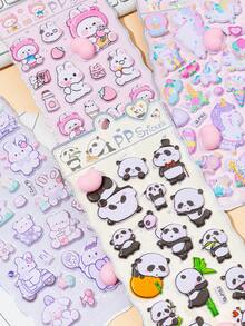 Conjunto de adesivos 3D de animais fofos de desenho animado (lançado em 2026), incluindo coelho, urso, panda e pônei arco-íris. Adesivos reutilizáveis e à prova d'água para decoração DIY e capas de celular. - Multicolorido - Ver 1
