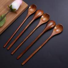 2pcs/4pcs Brown Wooden Long Handle Soup Spoons, Household Tableware Soup Spoon Rice Spoon Stirring Spoon, Suitable For Honey, Milk Tea Mixing In Kitchen - Multicolor - View 12