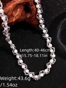 1pc Fashionable Personalized Punk Chic Luxury Versatile Streetwear Pearl Geometric Beaded Necklace, Suitable For Men's Daily Wear, Festivals And Parties - Multicolor - View 7