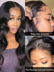 30英寸水波纹蕾丝前假发，真人发，预先拔毛，13x4高清透明蕾丝前额水波纹真人发假发，女士款，200密度，自然黑 - Natural Black - 查看 3