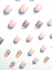 Bộ 24 miếng dán móng tay ngắn hình bầu dục họa tiết hoa, phù hợp cho các cô gái sành điệu, phụ nữ công sở, dự tiệc, hẹn hò, mặc hàng ngày và các ngày lễ. - Nhiều màu - Xem 4