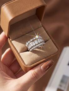 4pcs Exquisite Shiny Geometric Zirconia Rings, 925 Sterling Silver Single Ring, Delicate Jewelry, Suitable For Girl's Birthday, Prom Party Gift - Style 1 - View 3