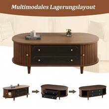 Coffee Table 100 X 50 X 36 Cm, Walnut Finish. Coffee Table With Two Drawers, Console Table With Roll-Up Door, Side Table, Living Room Table With 4 Legs, Walnut And Black Finish. - Walnut - View 11