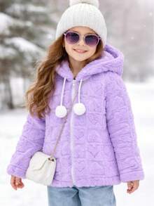 Warm Children's And Youth Teddy Jacket With Hood. - Lilac Purple - View 3