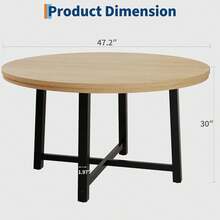 Mesa de comedor redonda de 47 pulgadas para 4 - Mesa de cocina de ahorro de espacio con marco de metal resistente y madera superior, para pequeño comedor y apartamento - Color de la madera - Ver 4