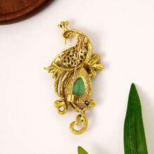 1枚随机复古优雅孔雀胸针，合金彩色水钻动物别针，高端服装配饰 - 古銅色 - 查看 6