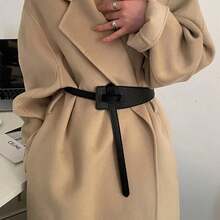 Wide Belt For Women, Decorative Suit Dress Waist Belt, Vintage Style Wide Belt For Women - Brown, With Adjustable Buckle, Perfect For Autumn And Winter Outfits, Suitable For Casual And Formal Occasions, Non-Textile Material, Casual Belt| Vintage Style Belt| Adjustable Buckle Belt - 黑色 - 查看 12