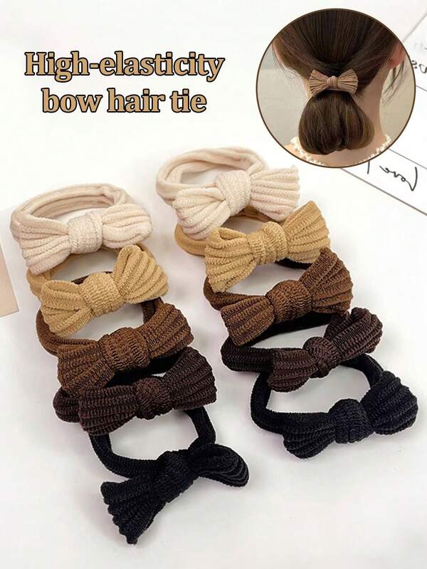 10/5/1件套女士混色蝴蝶结弹力发圈，高弹力马尾发圈，多功能日常发饰