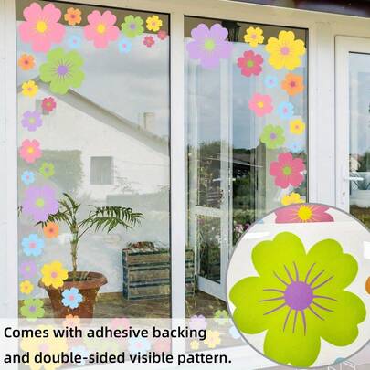 ملصقات جدارية زهرية عصرية - ملصقات جدارية لاصقة ذاتية من البولي فينيل كلوريد، تزيين جداري قابل لإعادة الاستخدام بطبقة نهائية مطفأة، زخرفة بنمط زهور ذات موضوع فضائي مستطيل الشكل