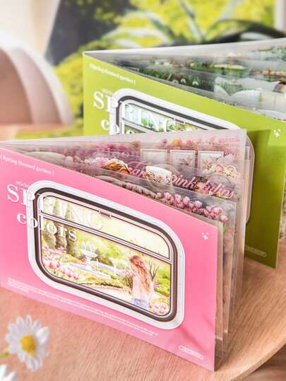 1 livre Matériaux d'autocollants de scène de jardin de printemps avec personnages, série de couleurs de printemps, convient pour les cadeaux, le bureau, la maison, le marquage, les étiquettes, les salles de classe, les jouets, les journaux d'étudiants, la décoration rétro créative DIY Autocollants