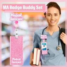 Medical Assistant Badge Buddy With MA Badge Reel Retractable Nursing ID Clip Vertical Badge Identification Tags Pink Medical Assistant - 如圖 - 查看 6