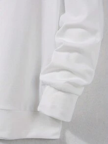 Men's Fashionable Solid Color Thermal Lined Hooded Sweatshirt, Long Sleeve Top - White - View 7