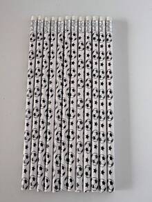 6/10/30 pièces Crayons de bois à thème sportif, crayons 2B, idéaux pour les cadeaux d'anniversaire sportifs, fournitures scolaires et de bureau/papeterie/outils d'écriture et d'édition - Noir et Blanc - Voir 11