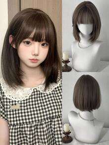 12-Inch Cute Bob Haircut With Bangs, Made Of Synthetic Fibers, Suitable For Women's Everyday Wear. - Multicolor - View 13