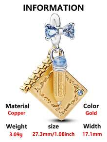 1pc Fashionable & Exquisite Romantic Valentine's Day Series Charm Set Includes Heart Sphere, Carousel, Envelope, Magic Book Pen Pendant, Versatile DIY Bracelet Necklace Gift For Lover - Yellow Gold - View 15