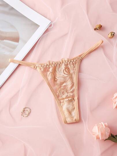 1pc Solid Color Romantic Lace Sexy Women's Thong Panty, Soft & Comfortable Lingerie