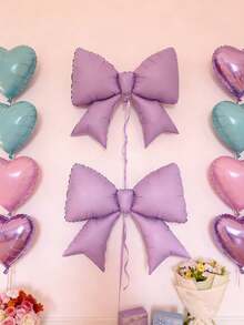 10pcs Large Bow Balloon Decoration Set, Purple Bow Foil Balloons 18 Inch Heart Balloons Suitable For Birthday Party, Anniversary, Event, Bridal Shower Decor - Multicolor - View 4