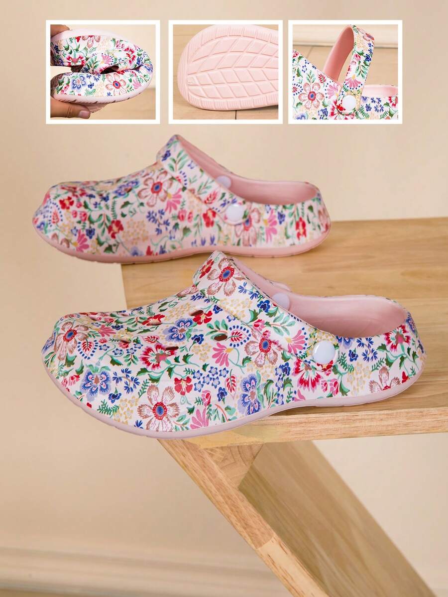 Adjustable Wide Flat Sandals, Suitable For Garden, Travel, Beach, Closed Toe - Pink - View 1