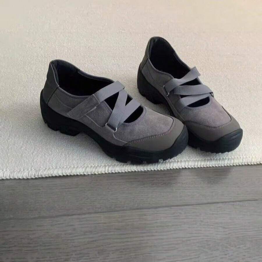 Square Toe Retro Black Shallow Ballet Style Mary Jane Shoes Women Spring 2026 New Casual Leather Shoes - Xám - Xem 1