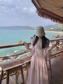 Women Long Dresses - Pink - View 4